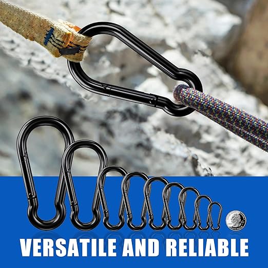 Carabiner Clip Hook, 3.15 inch 10 pcs Black Heavy Duty Spring Snap Hook Key Chain, Carabiners Clips for Outdoor Camping, Swing Set, Hammock, Hiking Travel, Fishing, Quick Link Keychain