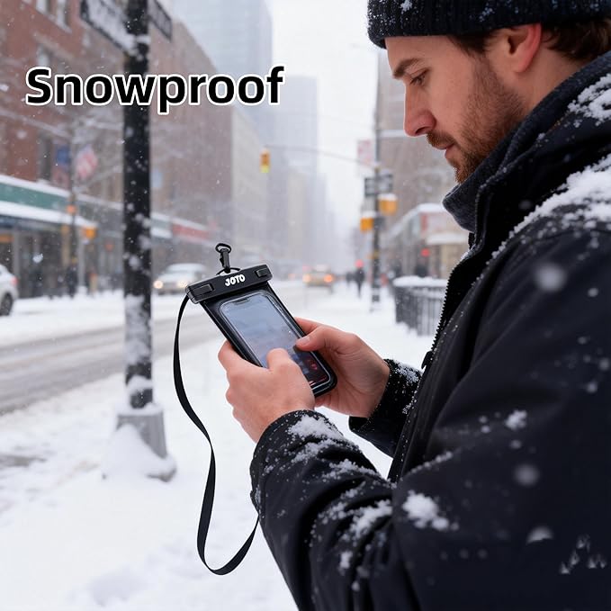 JOTO Up to 7" Universal Waterproof Phone Case for iPhone 17 Air 16 15 14 13 12 11 Plus Pro Max, IPX8 Cellphone Dry Bag XR X SE, Galaxy S23 S22 S21 S20+ S20 S10 Plus Note, Pixel -Black