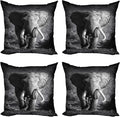 Ambesonne Elephant Throw Pillow Cushion Case Pack of 4, Majestic Elephant Bull Approaching Photo Exotic Wild Habitat Mammal Art Print Safari, Modern Accent Double-Sided Digital Printing, 18", Dimgrey