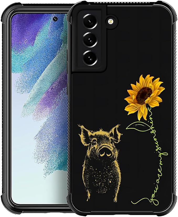 for Samsung Galaxy S21 FE Case, Pig Sunflower Yellow Sunshine Pattern Graphic Design Girl Boy Soft Silicone Hard Acrylic Shock Protection for Samsung Galaxy S21 FE