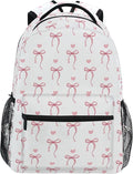 Wamika Pink Bow Girls Backpack Cute Heart Bowknot Ribbon School Backpacks Kids Preschool Book Bag