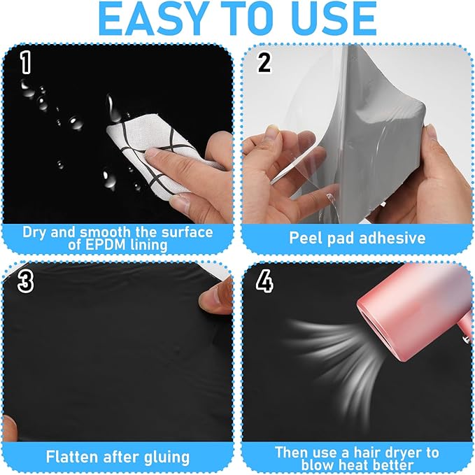 5 Pcs 8 x 8 Inches Pond Liner Repair Patch Self-Adhesive EPDM Liner Repair Patch Kit Thickened EPDM Pond Liner Seam for Garden Pond Patch Cover Liner Repair
