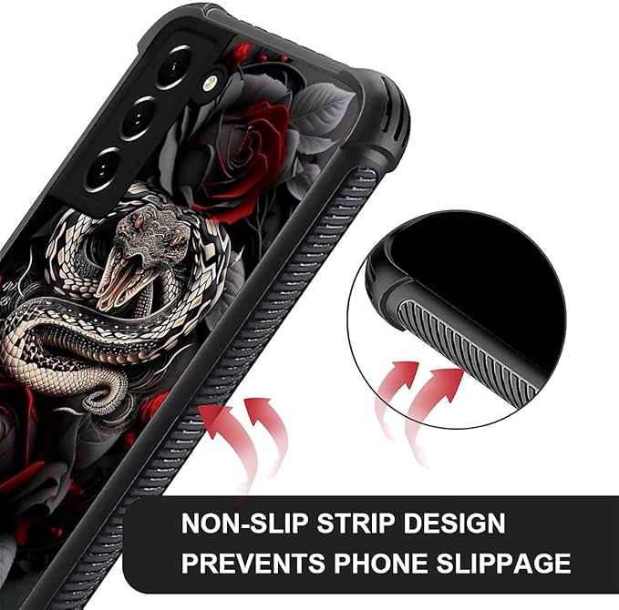 for Samsung Galaxy S21 Plus Case, Entwined Rose Snake Pattern Graphic Design Girl Boy Soft Silicone Hard Acrylic Shock Protection for Samsung Galaxy S21 Plus