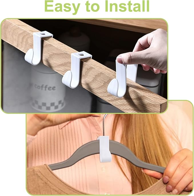 Over Cabinet Door Hooks, 16Pcs Plastic Multi-Purpose Over The Cupboard Drawer Hooks Space-Saving Hanger Extender Clips for Kitchen Bathroom Bedroom (White)