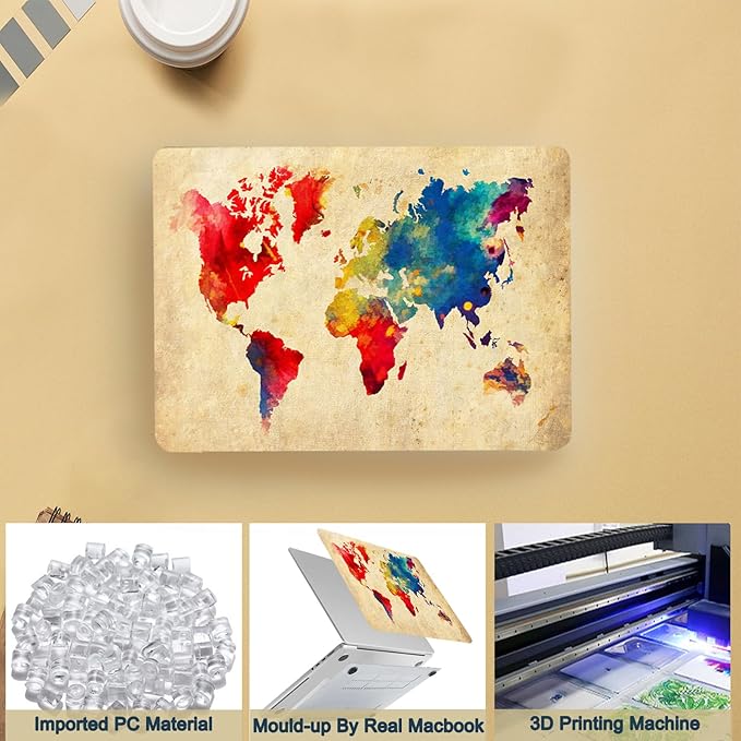 Case Cover for MacBook Pro 13 inch with CD-ROM 2008-2012 Release (Model A1278),Slim Protective Computer Case & TPU Keyboard Cover for Apple Laptop Pro 13.3",Retro World Map