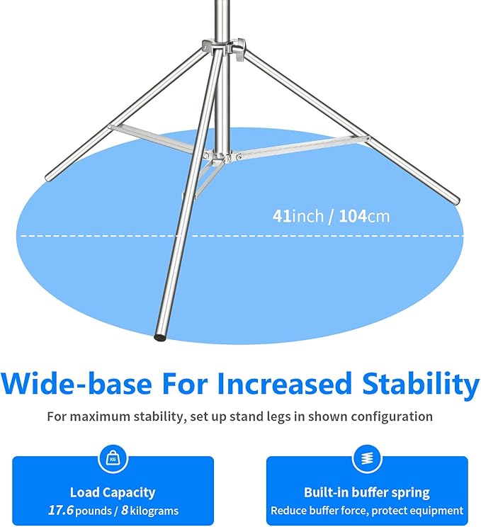 Neewer 118"/3m Stainless Steel Light Stand, Spring Cushioned Heavy Duty Photography Tripod Stand with 1/4” to 3/8” Universal Screw Adapter for Strobe, LED Video Light, Ring Light, Monolight, Softbox