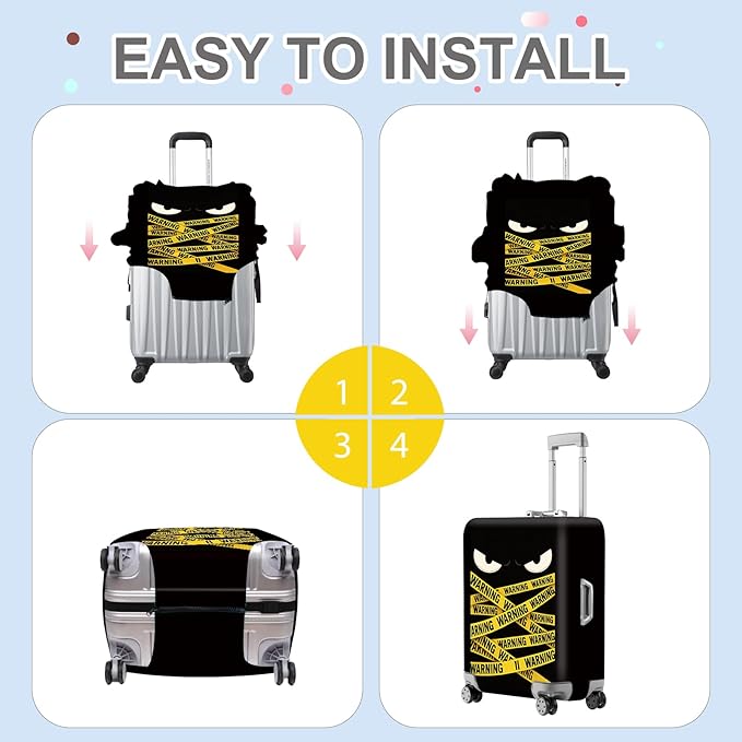 ANNA QUEEN Warning Tape Luggage Cover, Funny Eyes and Yellow Tape Design Suitcase Protector, Stretchable Washable Travel Sleeve for 32-34 Inch Luggage