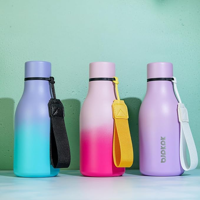 BJPKPK Insulated Water Bottles, 12oz Stainless Steel Metal Water Bottle with Strap, BPA Free Leak Proof Jugs, Mugs, Flasks, Reusable Thermal Flasks for Sports & Travel, Sakura