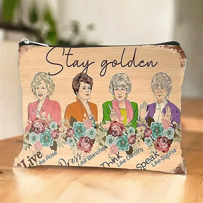 Stay Golden Women's Cosmetic Bag with Golden Girls Theme, Zippered Pouch for Makeup, Portable Travel Multi-Functional Bag, Ideal Gift for Friends and Sisters,Gift Idea for Christmas (F0162)