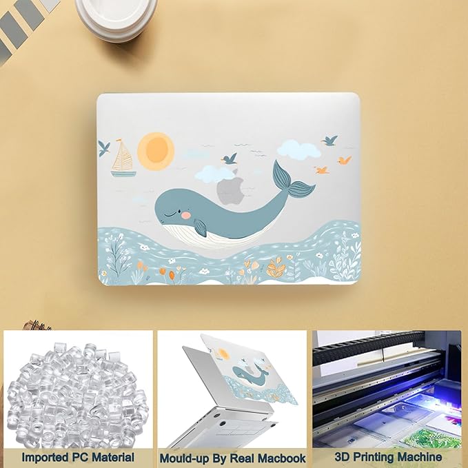 Hard Shell for MacBook 12 inch Case Retina 2015 2016 2017 Release (Model A1534),Plastic Protective Laptop Cover & Keyboard Cover Skin for Apple MacBook Air 12",Ocean Dolphin