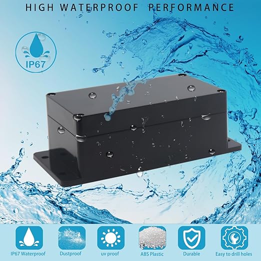 Watertight Junction Box, IP67 Waterproof Project Box Durable ABS Plastic Electronic Enclosure Case for DIY Electrical Project with Wall Fixed Ear 6.22" x 3.54" x 2.52"(158 x 90 x 64 mm) 2Pcs