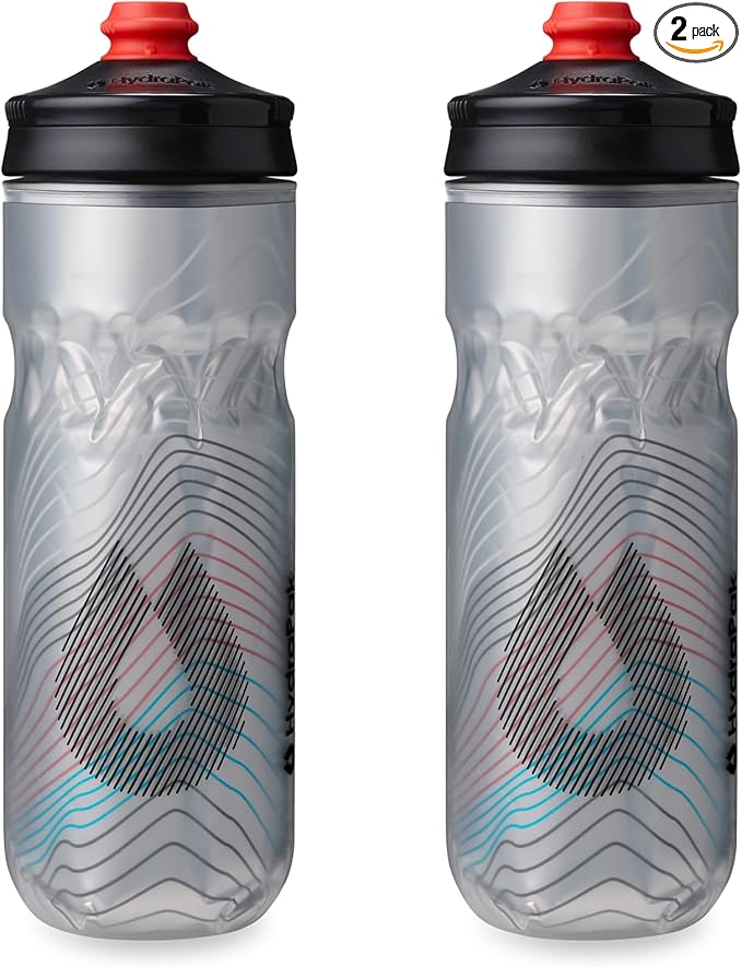 HydraPak | Polar Bottle - Polar Surge Insulated Bike Water Bottle 2-Pack - High Flow, Cycling & Sports Squeeze Bottle (Ascent Silver, 600ml / 20oz)
