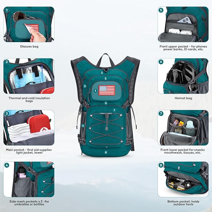 Maelstrom Hydration Hiking Backpack with 2L/3L Water Bladder, High Flow Bite Valve Water Backpack Men Women Lightweight Insulation for Hiking, Cycling, Running, Climbing, Camping