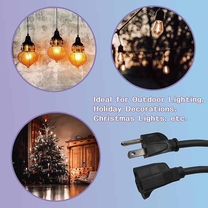 Indoor Outdoor Extension Cord 100 FT, 16/3 SJTW Weatherproof Black Electrical Cords, 10 AMP Heavy Duty 3 Prong Power Cable Great for Garden, Landscaping & Holiday Decorations