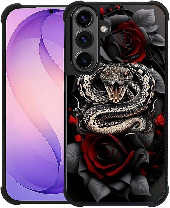 for Samsung Galaxy S26 Plus Case,Graphic Design for Girl Boy Soft Silicone Hard Acrylic Shock Protection Designed for Samsung Galaxy S26 Plus Entwined Rose Snake Pattern