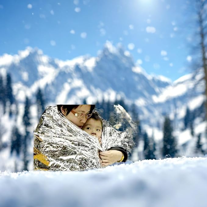 MEETSWEET Emergency Rescue Blanket Set of 8, Outdoor Survival Blanket Waterproof, Windproof, Warm, Sunscreen Lightweight and Portable Suitable for First Aid Bags and Outdoor Camping, Golden, 8pcs
