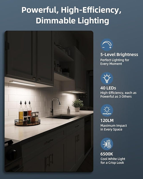12inch Under Cabinet Lights, Motion Sensor Light Indoor, 2200mAh Rechargeable Battery, Wireless, Magnetic, 5 Levels Dimmable Closet Lights, Under Counter Lights for Kitchen, Bathroom (2 Pack)