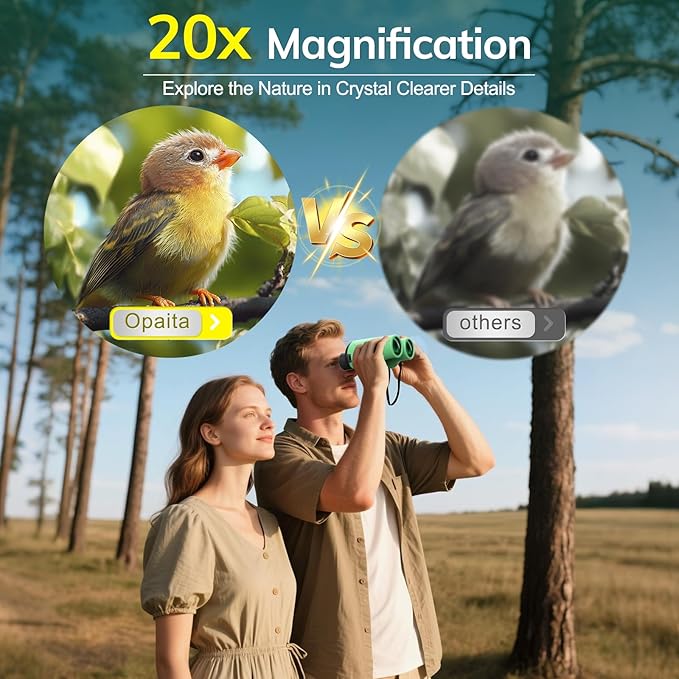 Compact Binoculars for Adults High Powered - OPAITA 20x32 Small Binoculars for Adults Kids with Low Light Vision for Bird Watching Hunting Cruise Ship Travel Concert Hiking Light Green