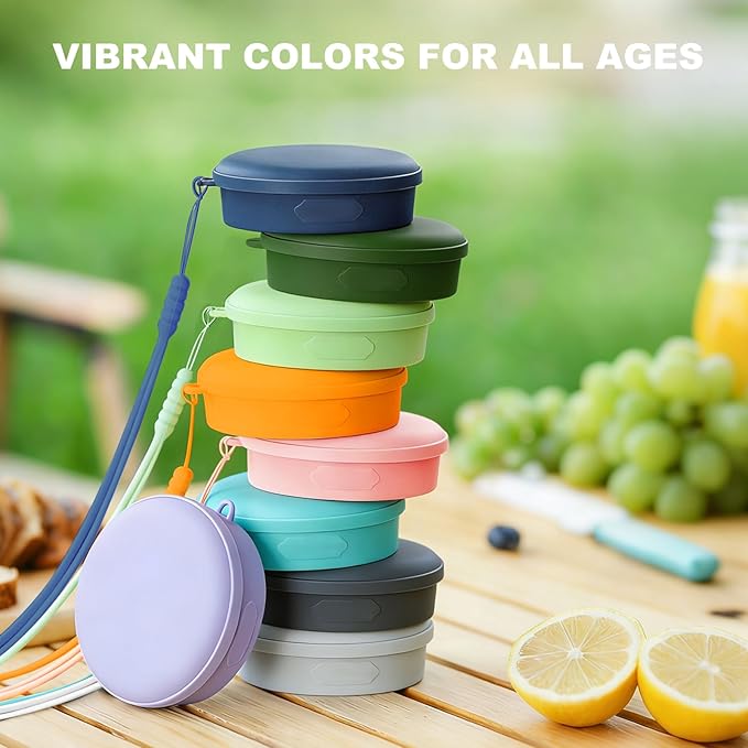 Collapsible Travel Cup, BPA-Free Reusable Water Cup, Lightweight Drinking Cups with Lids and Carrying Strap, Dishwasher Safe Silicone Cups for Camping, Travel, Airports, Hotel (6.7oz, Green)