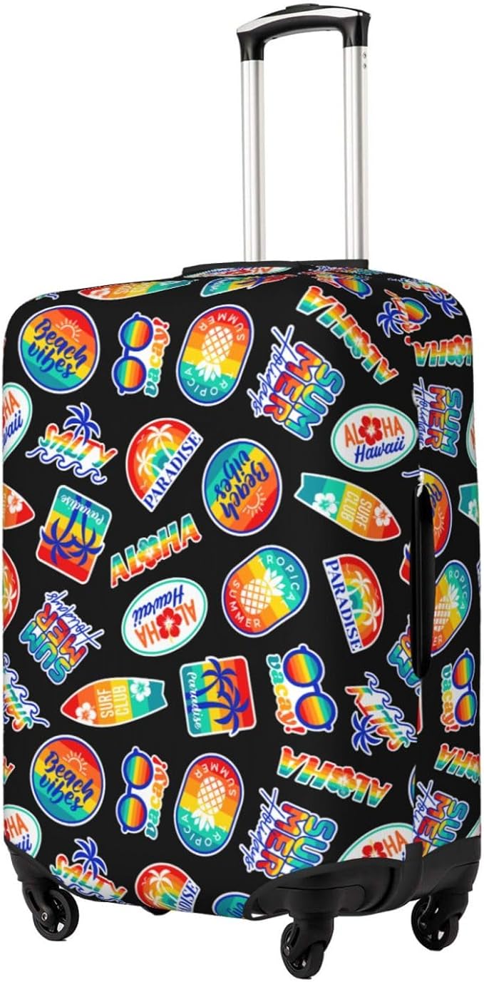 Tropical Vacation Badges Elastic Luggage Cover, Suitcase Protector For Travel (Fits 22-24 Inch Luggage)