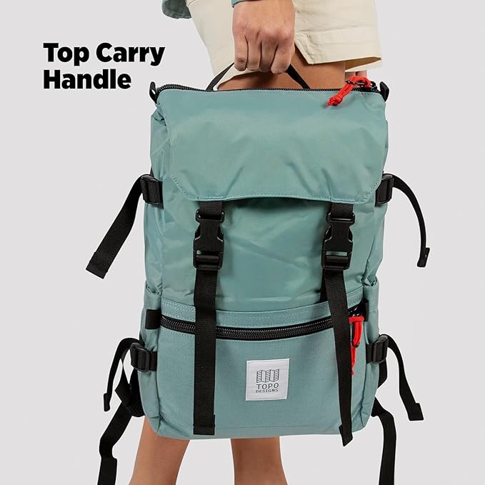 Topo Designs Rover Pack Classic - Laptop Tablet Daypack for Commutes, Day Trips, Hikes, Iconic Denver Design, PFAS-Free, Fair Trade, BlueSign Backpack (Stone Blue/Ash Green)