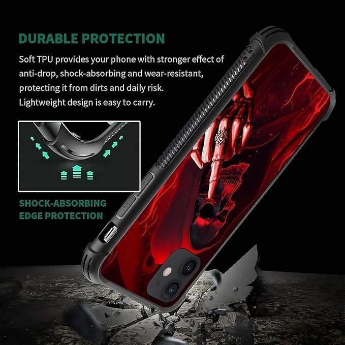 for iPhone 12/12 Pro Case, Gestures Funny Skull Pattern Graphic Design Girl Boy Soft Silicone Hard Acrylic Shock Protection for iPhone 12/12 Pro