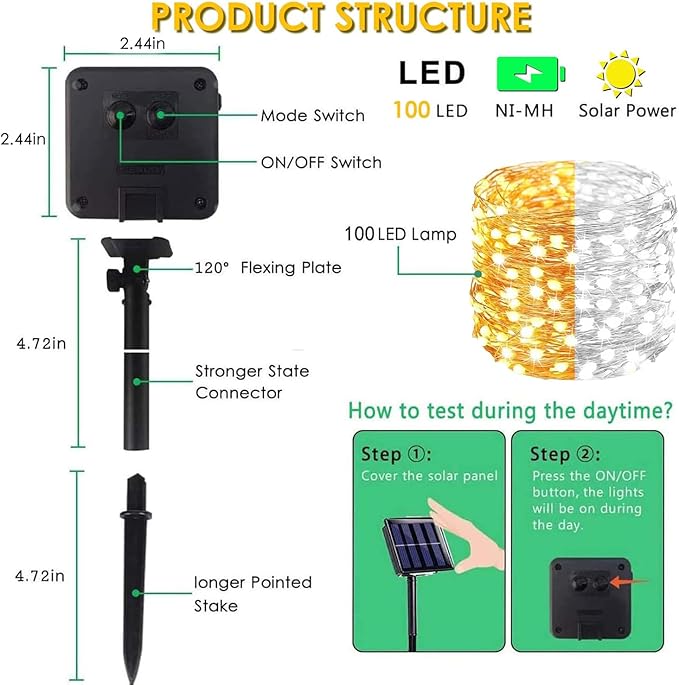 Solar String Lights Outdoor – 2-Pack 80FT 200LED, 8 Modes (Warm/Cool White)