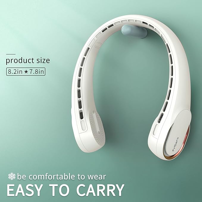 FrSara Neck Fan, Portable Personal Fan Strong Wind, 4000mAh, Air Volume,360° Cooling, No Hair Twisting, Air Volume On 2 Sides, Non-Slip, Quick Charge, Long Use Time, Birthday Gift for Women, Dad, Men