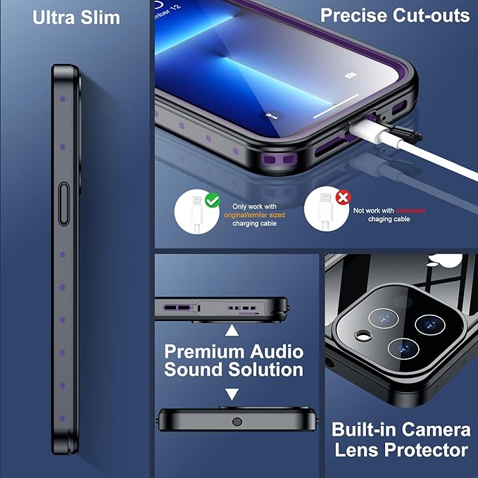 SPIDERCASE for iPhone 13 Pro Max Case Waterproof, Built-in Lens & Screen Protector, Full Heavy Duty Protection, 12FT Military Shockproof, Dustproof, Anti-Scratched Phone Case,Purple