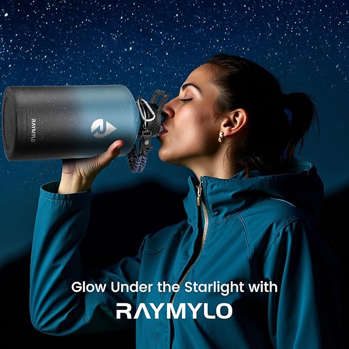 RAYMYLO 128oz Insulated Water Bottle, Triple Wall Vacuum Stainless Steel Water Bottles - Keeps Cold 48H, Reusable One Gallon Jug for Gym, Sports, Camping, Hiking,Travel, Starry Sky-Indigo/Black