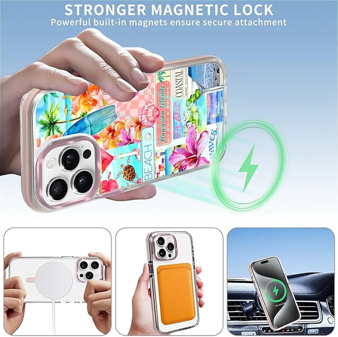Case for iPhone 14 Pro Max,[Compatible with MagSafe],Coastal Beach Cover Coquette Collage Phone Case Design，for Women Girls Magnetic Clear Cover - Slim, Sleek, & Shockproof Protection
