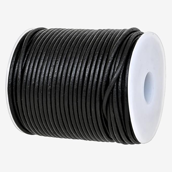 GENIQUE Real/Genuine Round Leather String Cord for Necklace, Bracelets, Jewellery, Braiding (2mm, Black Distressed)