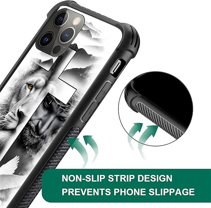 for iPhone 11 Pro Case, Lion Cross Jesus Christ Dove Pattern Made of Soft Silicone Hard Acrylic Shock Protection for iPhone 11 Pro