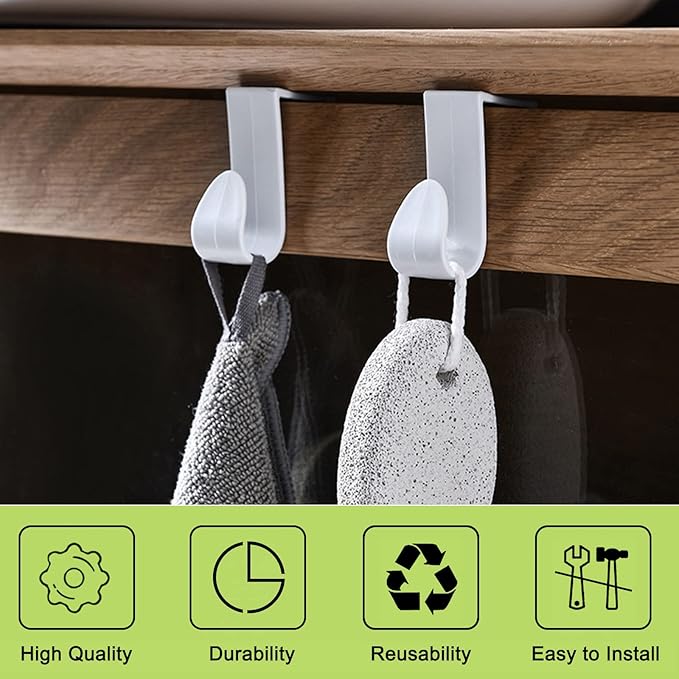 Over Cabinet Door Hooks, 16Pcs Plastic Multi-Purpose Over The Cupboard Drawer Hooks Space-Saving Hanger Extender Clips for Kitchen Bathroom Bedroom (White)