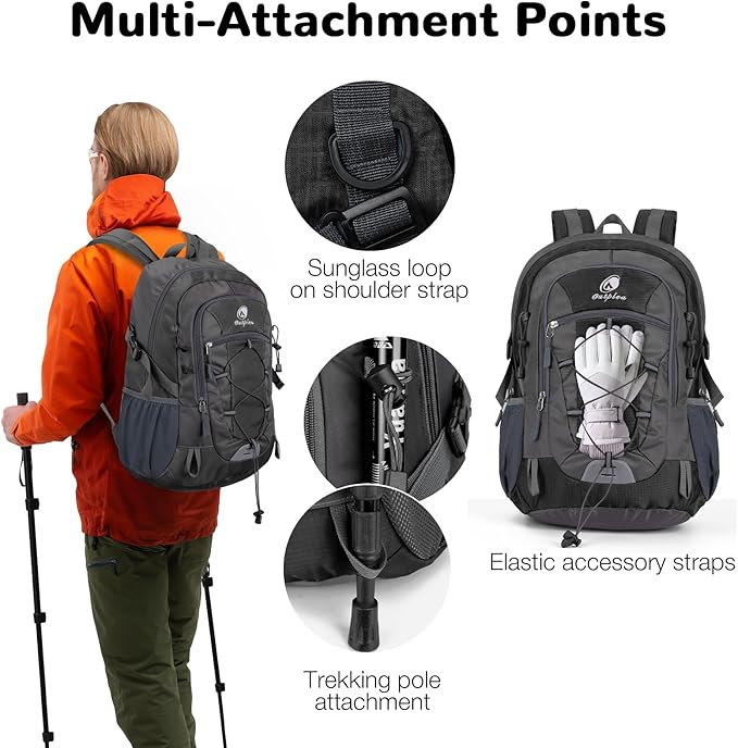 25L Small Hiking Backpack with Chest Strap for Men Women, Waterproof Travel Backpack Day Pack, Lightweight Padded Hiking Daypacks for Camping Traveling Outdoor Sports, Black