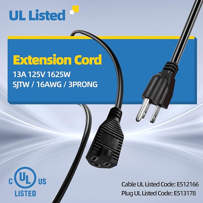 UL Listed Outdoor Extension Cord 3 Prong 25 FT SJTW 16/3 Gauge 13A 125V 1625W, Black Outdoor Extension Cord Waterproof, Flame & Cold Retardant,Water & Weather Resistant