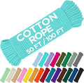 TECEUM Cotton Rope 3/16” (5 mm) – 50 FT – Strong All-Purpose Braided Rope – Natural Cotton – for Crafting, Сamping, Clothes Line, DIY, Indoor & Outdoor Use – Turqouise