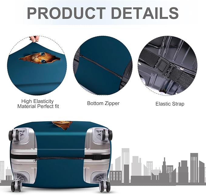 ANNA QUEEN 3D Cat Face Luggage Cover, Cute Peek Cat Suitcase Protector, Stretchable Washable Cover for 24-26 Inch Luggage