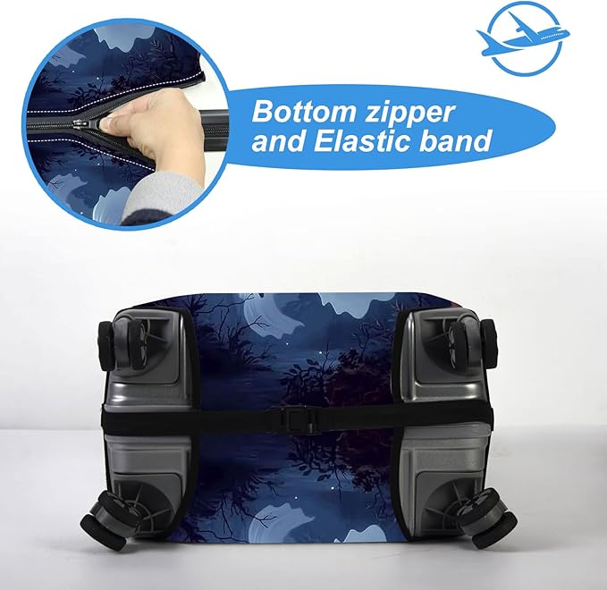 Luggage Cover Protector for 30-32 Inch Suitcases, TSA Approved Elastic Travel Suitcase Covers, Anti-Scratch Washable Luggage Sleeve for Carry On & Checked Bags, Ghosts Flying