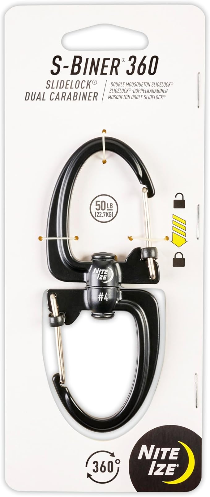Nite Ize S-Biner 360 SlideLock Dual Carabiner, Swivel Carabiner for Keys and Gear 50 lbs, Size #4