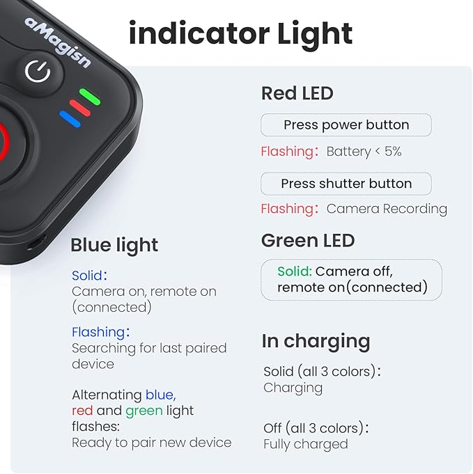 YDW Bluetooth Remote Control for DJI Osmo Action 6/Osmo Action 5 Pro/Action 4/DJI OSM0 360 Cameras, Wireless 50M Remote Control Range Smart Action Accessories