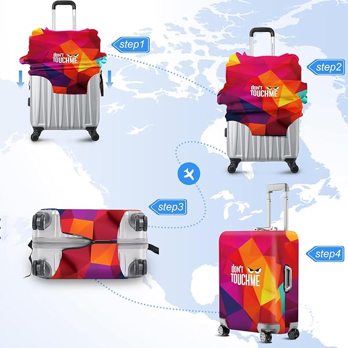 Don't Touch Me Funny Travel Luggage Cover-Neon Geometric Stretchable Airplane Suitcase Protector Sleeve,Universal Washable Fit for 28-30 Inch Checked Baggage,Water Resistant Durable Luggage Protector