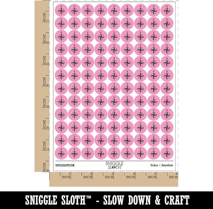 Compass Rose Nautical Star Navigation Map 200+ Round Stickers - Gloss Finish - 0.50" Size - Light Pink