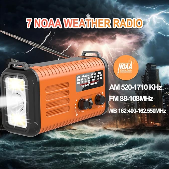 20000mAh Weather Radio NOAA/AM/FM, Emergency Radio Hand Crank Solar Flashlight Battery Powered Phone Charger, Reading Lamp, Headphone Jack, SOS & Compass for Storm Emergencies