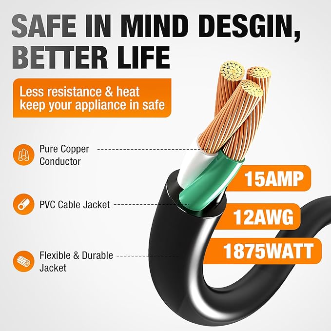 Outdoor Extension Cord 75 FT Waterproof, 12/3 Gauge Heavy Duty 3 Prong Power Cord with Lighted Indicator End, 15A 125V 1875W SJTW, ETL Listed, Great for Lawn/Garden/Home(Black)