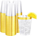 I00000 60PCS Gold Plastic Cups, 10 oz Clear Disposable Cups with Golden Trim, Heavy-Duty Disposable Hard Plastic Wine Glasses Cocktail Glasses Perfect for Wedding & Party