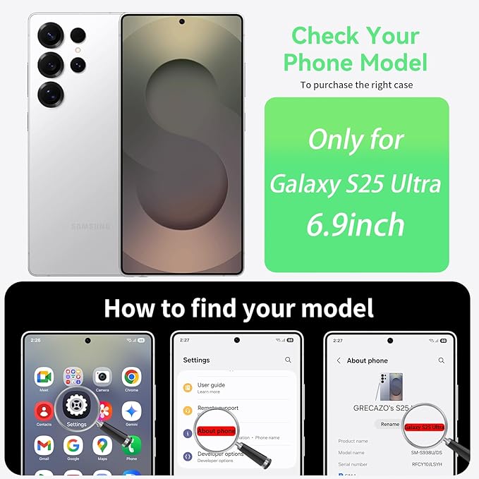 GRECAZO Slim Borderless for Samsung Galaxy S25 Ultra Phone Case 6.9"(2025) Ultra-Thin Lightweight Frameless Matte Hard PC Cover Case with Pull Ring Minimalist Non Slip Rope-Dark Green