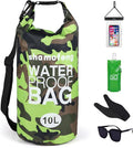 Waterproof Dry Bag 5L/10L/15L/20L/30L Roll Top Dry Storage Backpack with Phone Case, Collapsible Water Bottle, Sunglasses, Ear Band for Kayaking Boating Swimming Fishing Camping, Green 5L