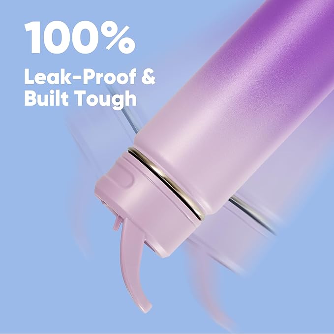 Fijinhom 18oz Insulated Stainless Steel Water Bottle with Straws, Double Wall Vacuum Insulated Bottles, Metal Thermo for Travel, Sports, Leak-Proof, BPA Free, Women & Men, Purple Gradient