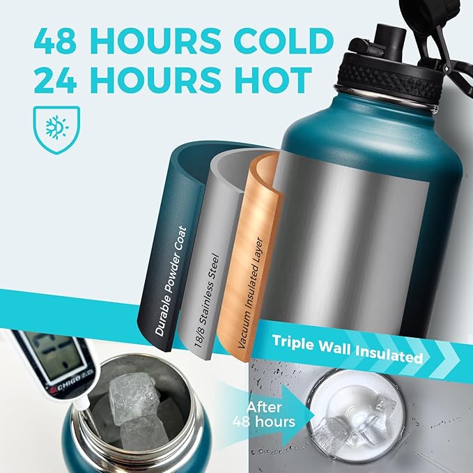 Insulated Water Bottle with Straw - 64oz Stainless Steel Water Bottles with Paracord Handle, 1/2 Gallon Big Water Jug Vacuum Insulated Waterbottle Metal Flask Reusable Double Wall Sport Bottle